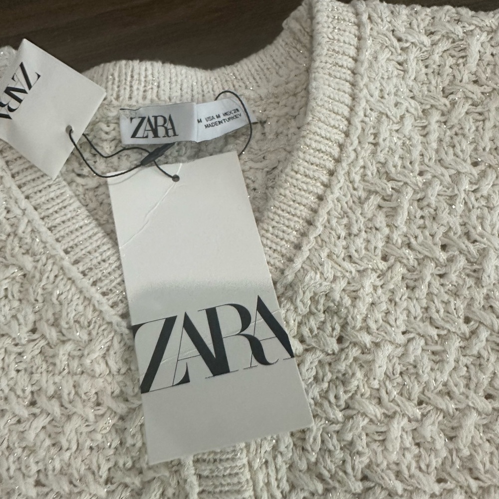 Zara Cream Textured gold buttom  Cardigan - Picture 5 of 5